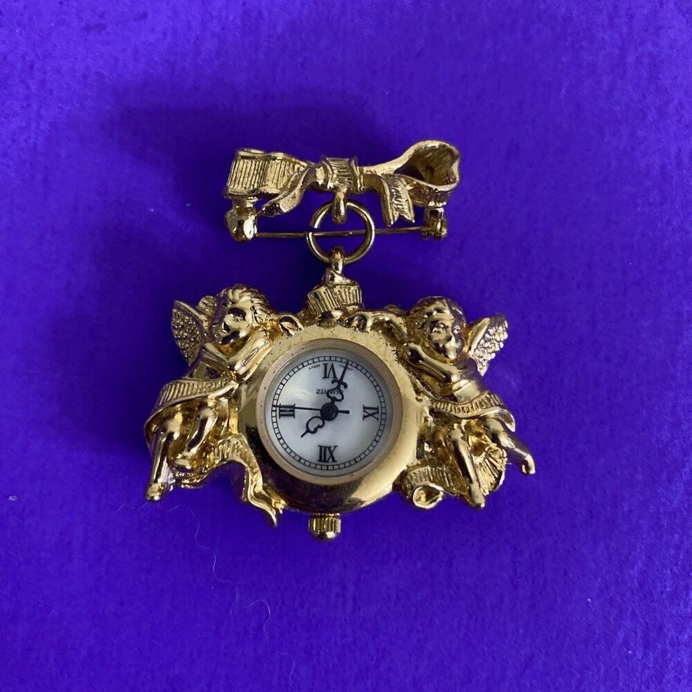 Vintage Avon Cherub Angel Watch Brooch Pin Gold Tone, Untested, Needs Battery